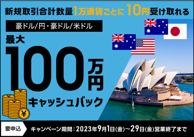 【セントラル短資ＦＸ】豪ドル/円と豪ドル/米ドルの新規取引で最大1,000,000円キャッシュバック