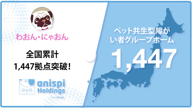 ペット共生型障がい者グループホーム「わおん」「にゃおん」全国累計1,447拠点へ！