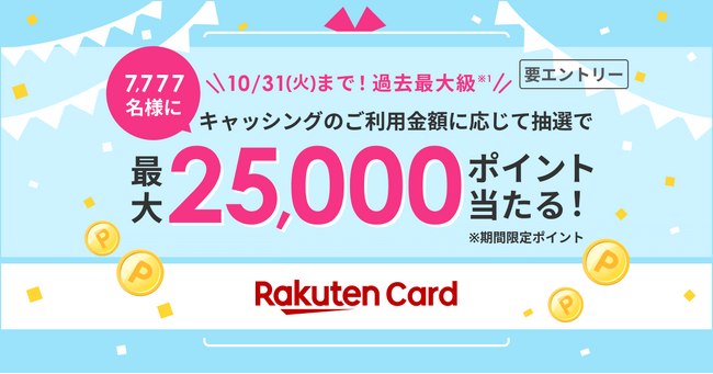 楽天カード、「キャッシングは楽天カードで！合計7,777名様に抽選で最大25,000ポイント進呈！」キャンペーンを開催