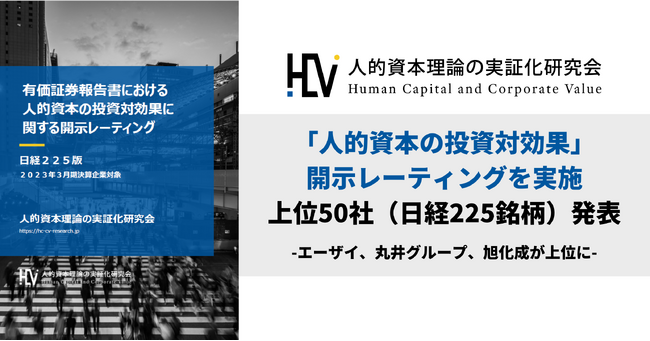 【人的資本理論の実証化研究会】「人的資本の投資対効果」開示レーティングを実施。上位50社（日経225銘柄）を発表