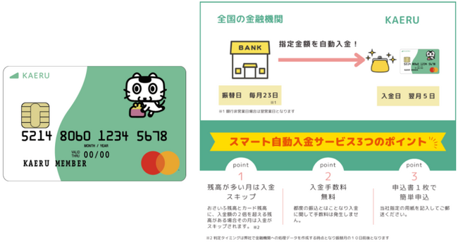 お買いものアシスタント機能付きプリペイドカードサービスKAERU（かえる）、ICチップ付きプリペイドカードおよびスマート自動入金（口座振替）機能を提供開始