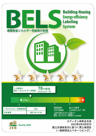 エディオン岐阜正木店が「Nearly ZEB（ニアリーゼブ）」認証を取得