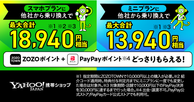 Yahoo!携帯ショップ、“LINEMO”に他社からの乗り換えでZOZOポイントがもらえる特典を開始。PayPayポイント特典も併用で最大合計18,940円相当に
