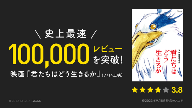 映画『君たちはどう生きるか』Filmarks史上最速で10万レビューを突破！