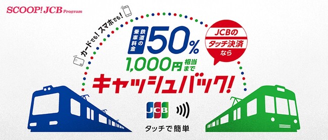 JCB、タッチ決済で対象の鉄道に乗ると50%キャッシュバック!