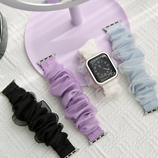 透け感とボリュームたっぷりがオシャレなシュシュ風Apple Watchバンドを新発売！
