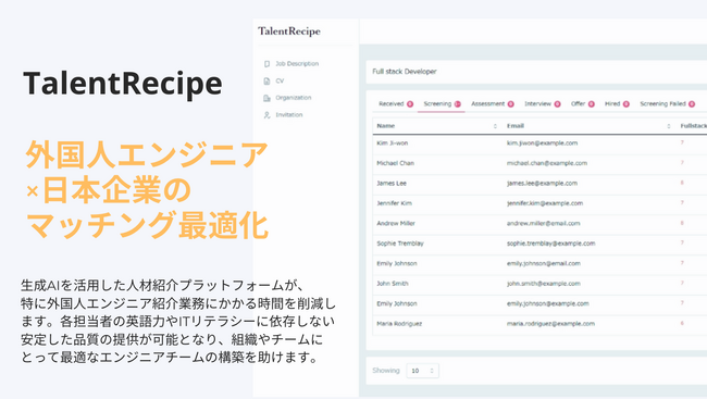 「外国人エンジニア×日本企業のマッチングを最適化させる」生成AIを活用した採用プラットフォーム「TalentRecipe」の提供開始　