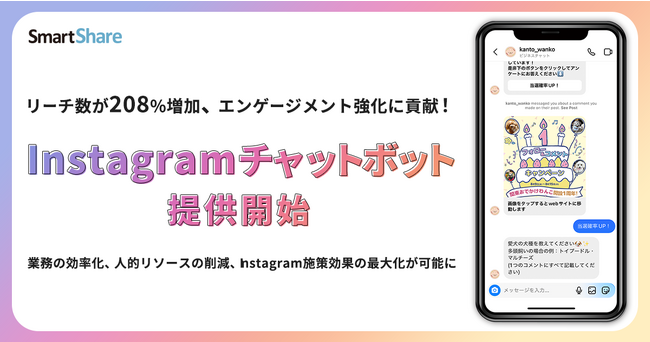 DM自動返信によりリーチ数が208%増加、エンゲージメント強化に貢献！Instagramチャットボットを提供開始