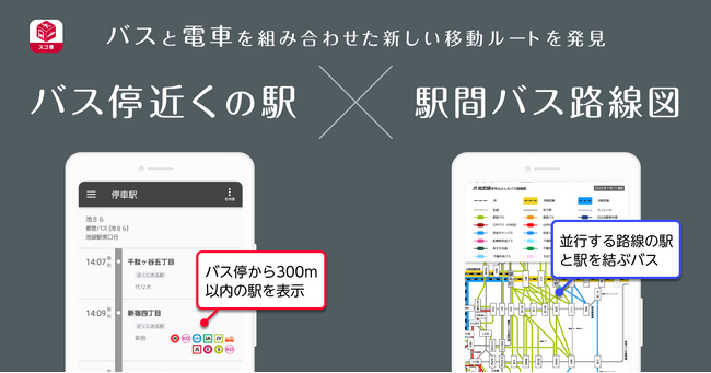 『NAVITIME forスゴ得』、「バス停周辺駅表示」と「駅間バス路線図」の総武快速線エリア追加でバスと電車を組み合わせた移動をわかりやすくサポート