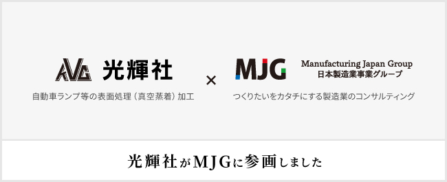 自動車ランプ等の表面処理(真空蒸着)加工を展開する株式会社光輝社、MJGグループに参画
