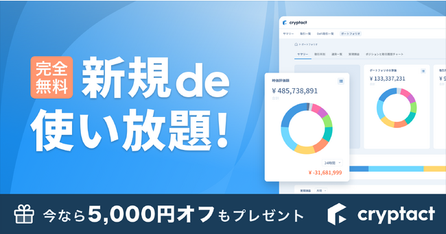 暗号資産の損益計算サービス「クリプタクト」、新規de使い放題キャンペーンを実施