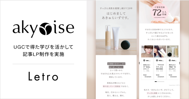 Letro、スキンケアブランド「あきゅらいず」の記事LPの制作を支援。UGCをもとに記事LPの新たな訴求開発に成功し、CPA17％の改善に成功