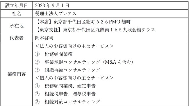 税理士法人プレアス設立のお知らせ