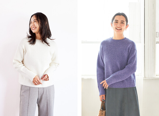 昨年発売し大人気！自宅で洗えて、毛玉にもなりにくい！こだわりのバイヤスの編み柄が大人女性も飽きさせない「タフニット」シリーズから2023年の新作が登場