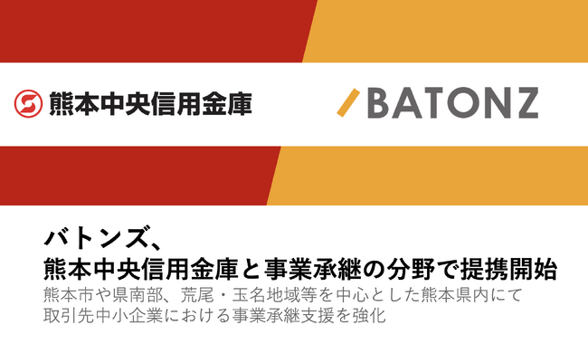 バトンズ、熊本中央信用金庫と事業承継の分野で提携開始