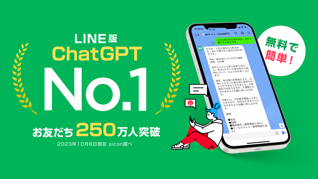 LINEでChatGPTを使える「AIチャットくん」登録者数250万人、総メッセージ数6600万通を突破！