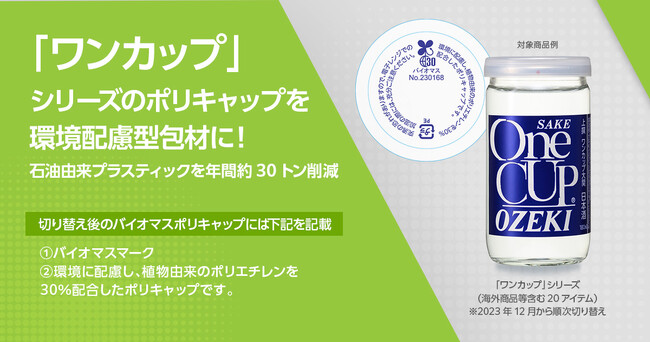 「ワンカップ」シリーズのポリキャップを環境配慮型包材に！