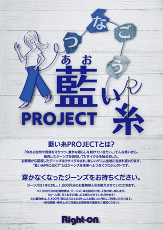 『つなごう藍(あお)い糸プロジェクト』第三弾穿かなくなったジーンズを回収し再利用ライトオン全国379店舗にてジーンズの回収