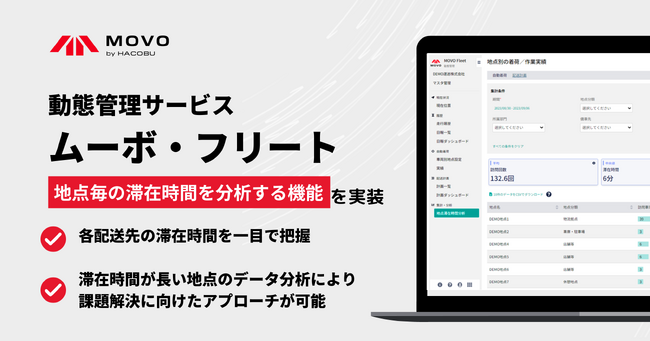 動態管理サービス「MOVO Fleet（ムーボ・フリート）」に、地点毎の滞在時間を分析する機能を実装！