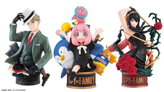 『SPY×FAMILY』より、「ロイド」「アーニャ」「ヨル」がそれぞれキャラクターの個性やモチーフを全体にちりばめたスタチューフィギュアで登場。