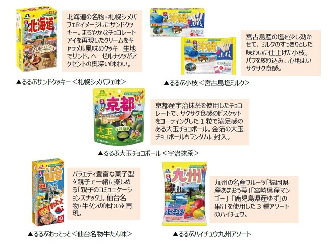 ～行楽の秋におうちでも旅行気分～おなじみのお菓子たちが人気エリアのご当地グルメとコラボ「るるぶサンドクッキー」「るるぶ小枝」「るるぶ大玉チョコボール」など10月24日（火）より新発売！