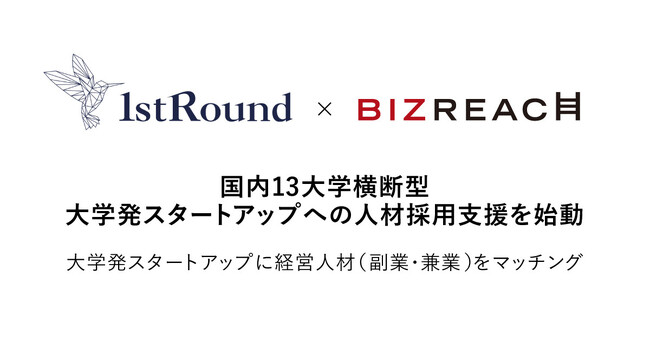 国内最大級の大学横断型起業支援プログラム「1stRound」とビズリーチが提携　国内13大学横断型、大学発スタートアップ人材採用支援を始動