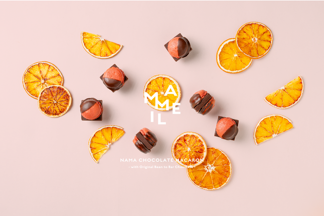 1粒にのべ1週間かけて作り上げる[MAMEIL NAMA CHOCOLATE MACARON］より、 2023年11月1日から新フレーバー【ブラッドオレンジ】が登場！