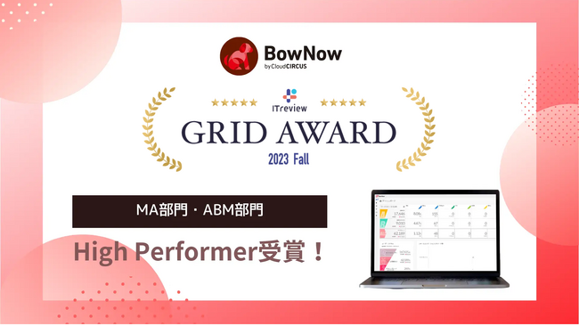 Cloud CIRCUSのMAツール『BowNow』が、「ITreview Grid Award 2023 Fall」の MA部門とABM部門でHigh Performerを受賞！