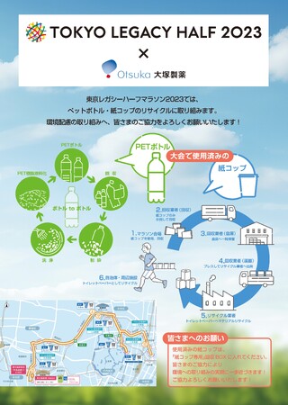 東京レガシーハーフマラソン初　ペットボトルと紙コップのリサイクルを実施