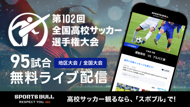 第102回全国高校サッカー選手権大会・都道府県大会95試合を「SPORTS BULL」にて10月21日から配信開始