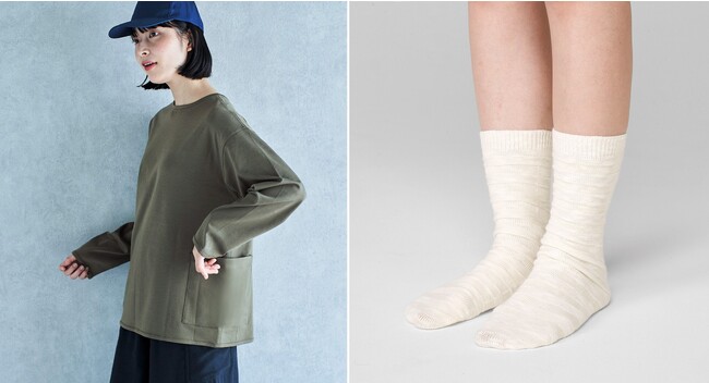 オールライト研究所が「裏表のない世界」の新アイテム「裏表前後ろのない　ポケットTシャツ（長袖）」と「裏表前後ろのない　すっきりフィット靴下〈オフホワイト〉」を発表