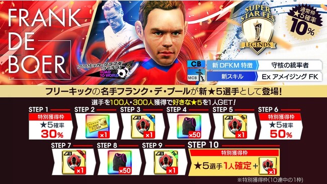 「フランク・デ・ブール」「ダビド・ビジャ」などスペイン強豪クラブのスーパースターが新★5選手として登場する“SUPER STAR FES LEGENDS”開催！