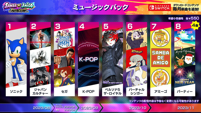 『サンバDEアミーゴ：パーティーセントラル』「ペルソナ５ ザ・ロイヤル」「バーチャル・シンガー」ミュージックパックを配信！11月には『サンバDEアミーゴ』シリーズ楽曲が追加決定