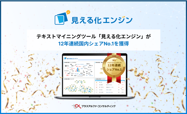 株式会社プラスアルファ・コンサルティングが提供するテキストマイニングツール「見える化エンジン」が12年連続国内シェアNo.1を獲得