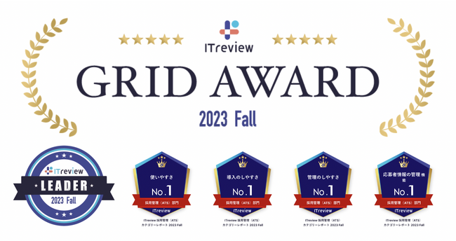 【HERP Hire】ITreview Grid Award 2023 Fallの採用管理システム（ATS）部門で4期連続となる「Leader」を受賞