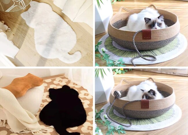 まるで猫ちゃんが部屋にやってきたようなふわふわカーペットと猫耳ペット用バスケットが発売開始！