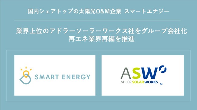 【太陽光発電の運用・保守（O&M）サービス国内最大手のスマートエナジー社、業界上位のアドラーソーラーワークス社をグループ会社化】FIT終了による売電価格低下を見据え、再エネ業界再編を推進