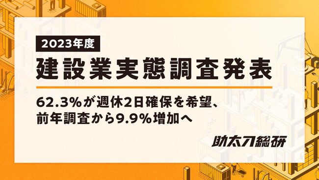 【2023年度】建設業実態調査を発表。62.3%が週休2日確保を希望し、前年調査から9.9%増加へ。