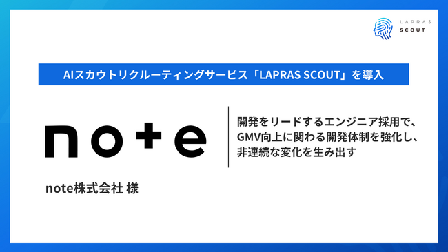 メディアプラットフォーム「note」を展開するnote株式会社が、エンジニア採用で「LAPRAS SCOUT」を導入