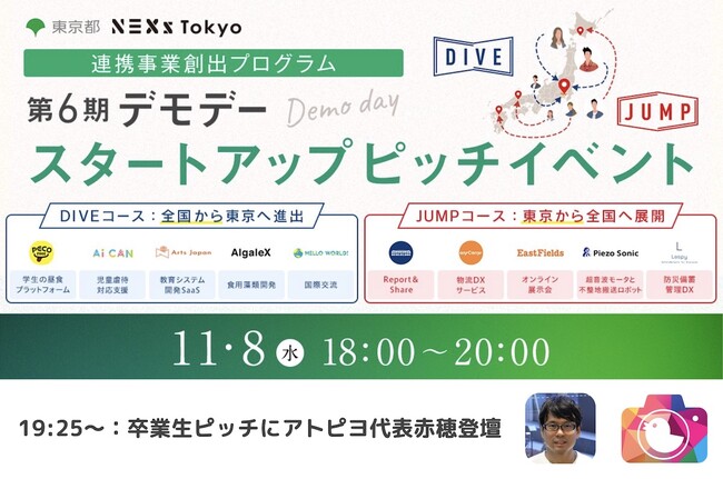11月8日東京都「NEXs Tokyo連携事業創出プログラム第6期スタートアップデモデー」に卒業生として代表赤穂が登壇 ～日本最大級のアトピー患者向けアプリ「アトピヨ」が進める製薬・医療連携～