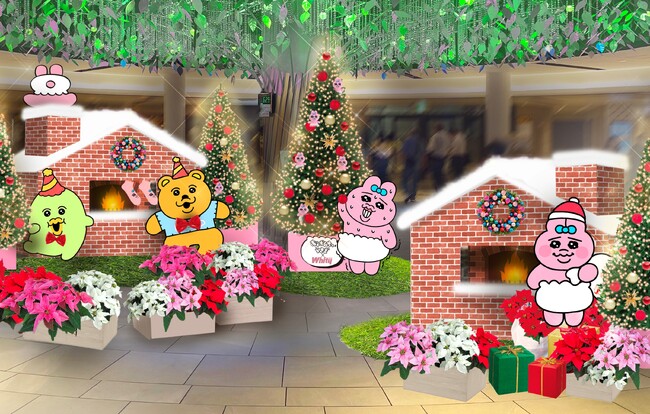 おぱんちゅうさぎ×Whityうめだ　お花装飾コラボレーション第二弾！「おぱんちゅうさぎ」がサンタクロース姿で登場！ポインセチアとともにクリスマス装飾として地下街を彩ります♪