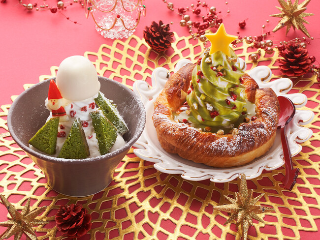 プレゼントを背負って空を飛ぶサンタとクリスマスツリーをイメージした『Happy Christmas 空飛ぶサンタパフェ』&『デニブラン　ピスタチオクリスマスツリー』が11月17日（金）から限定発売