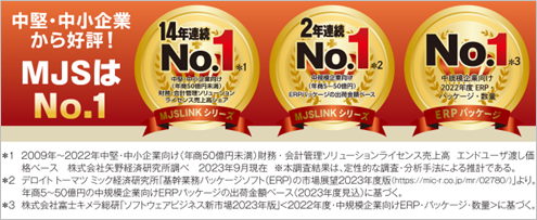 中堅・中小企業向けERPシステム『MJSLINKシリーズ』14年連続で売上高シェアNo.1獲得（矢野経済研究所調査）