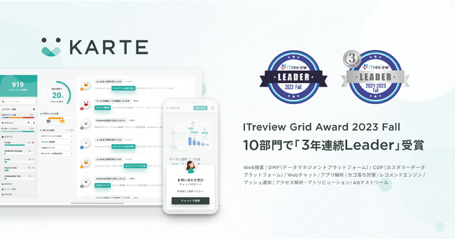 KARTE が「ITreview Grid Award 2023 Fall」10部門で「3年連続Leader」受賞