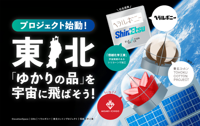 東北の民間企業初となる2025年打ち上げの人工衛星に、東北の名産品を搭載東北生まれのイチゴや綿花、会社ロゴの原典を宇宙に飛ばし地球をバックに記念撮影