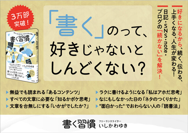 【10刷ロングセラー！】必要なのは「書いてみよう」と思う気持ちだけ。『書く習慣　自分と人生が変わるいちばん大切な文章力』大好評につき重版実施！