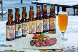 ▲淡路牛サーロインをクラフトビールと共に ▲淡路牛サーロインをクラフトビールと共に