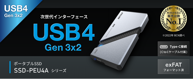 USB4（Gen 3x2）対応、リード速度最大約3,800MB/sを実現したポータブルSSD「SSD-PEU4Aシリーズ」、12月上旬に発売
