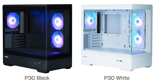 ZALMAN社製、2面に強化ガラスパネルを採用したピラーレスデザインのミニタワー型ケース「P30」シリーズを発表
