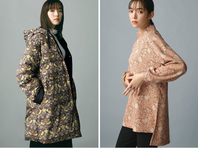 モリスギャラリーとの新作コラボアイテム「いちご泥棒」柄の「リバーシブルダウンコート」と 「アップル柄」チュニックがフェリシモ「Live in comfort［リブ イン コンフォート］」から登場